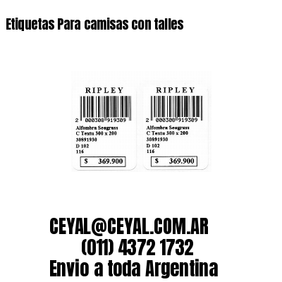 Etiquetas Para camisas con talles