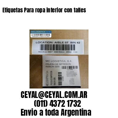 Etiquetas Para ropa interior con talles
