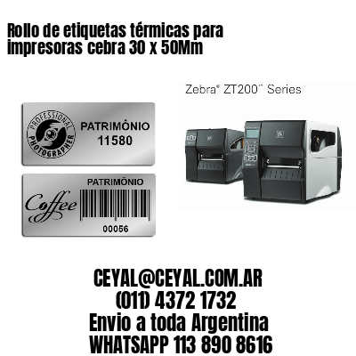 Rollo de etiquetas térmicas para impresoras cebra 30 x 50Mm