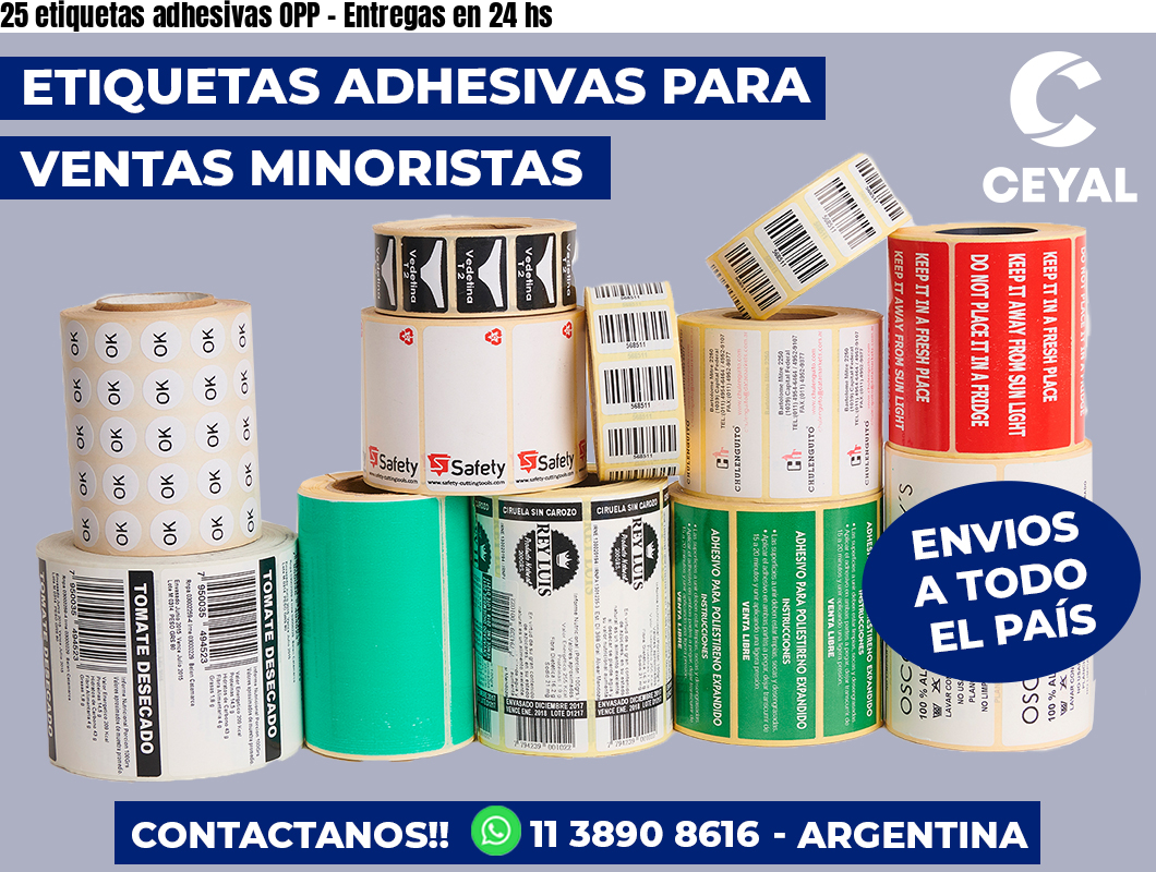 25 etiquetas adhesivas OPP - Entregas en 24 hs