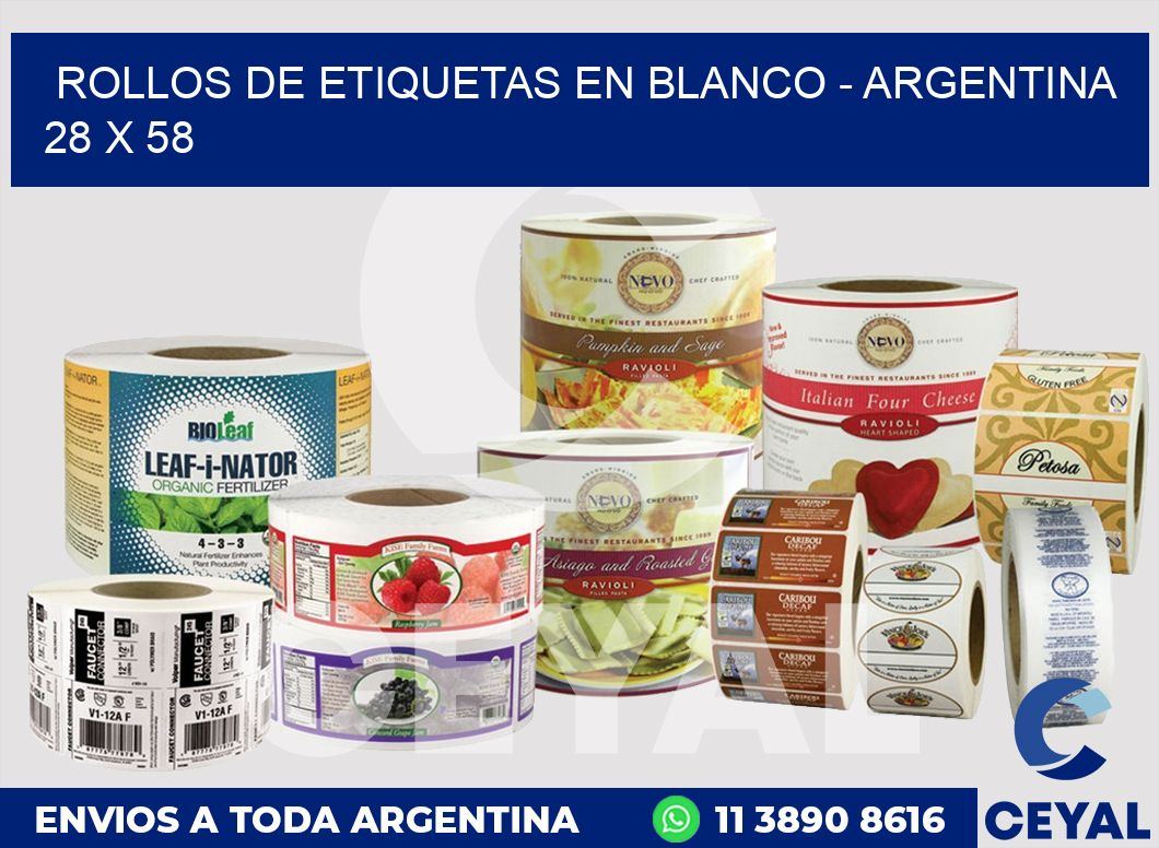 Rollos de etiquetas en blanco – Argentina 28 x 58
