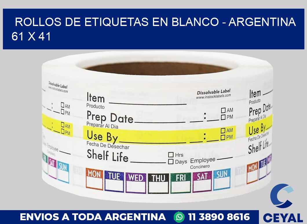 Rollos de etiquetas en blanco – Argentina 61 x 41