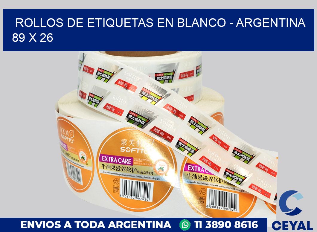 Rollos de etiquetas en blanco – Argentina 89 x 26