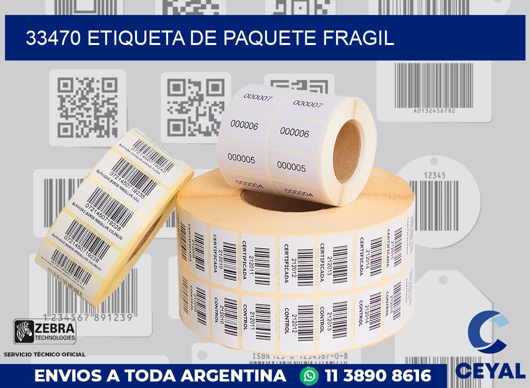 33470 Etiqueta de paquete fragil