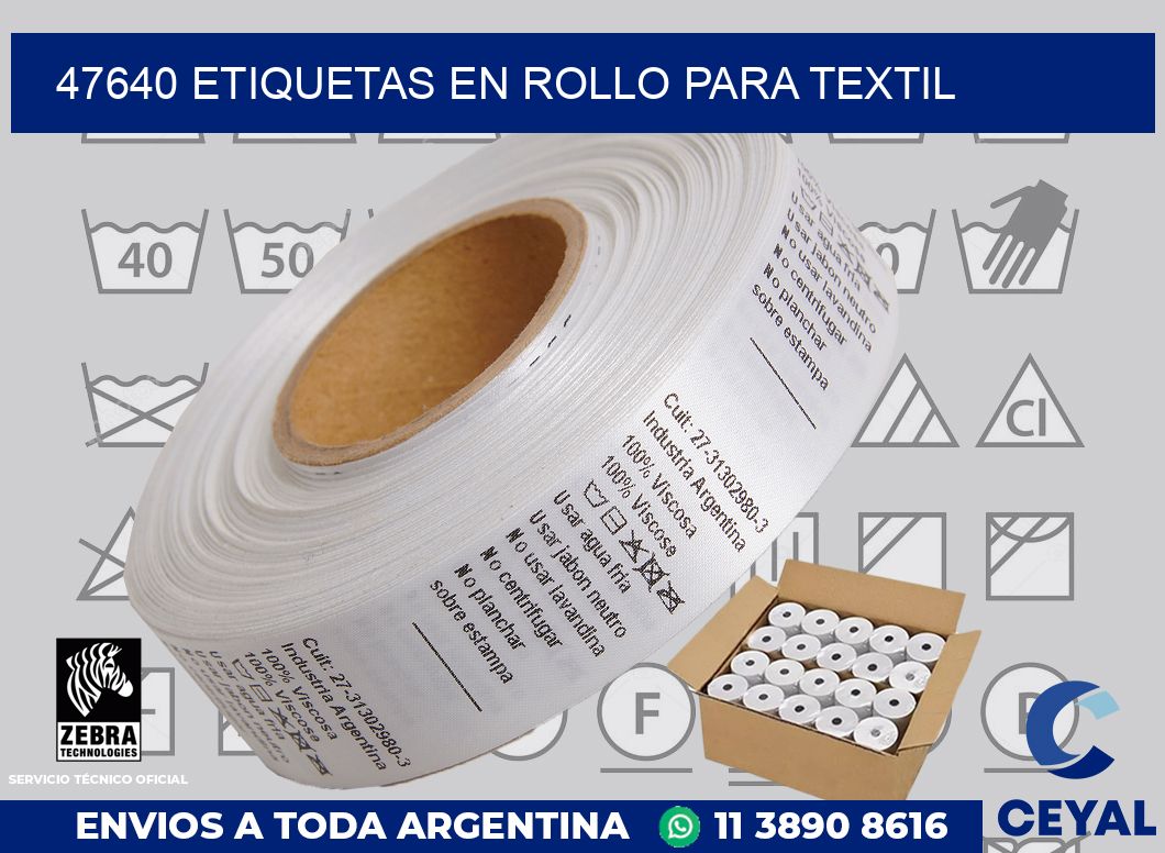 47640 etiquetas en rollo para textil