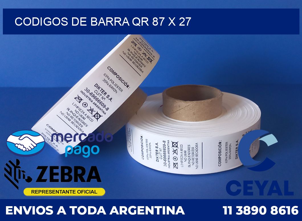 Codigos de barra QR 87 x 27