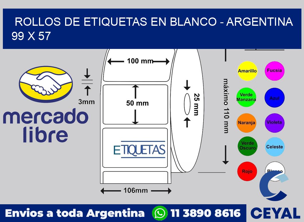 Rollos de etiquetas en blanco – Argentina 99 x 57