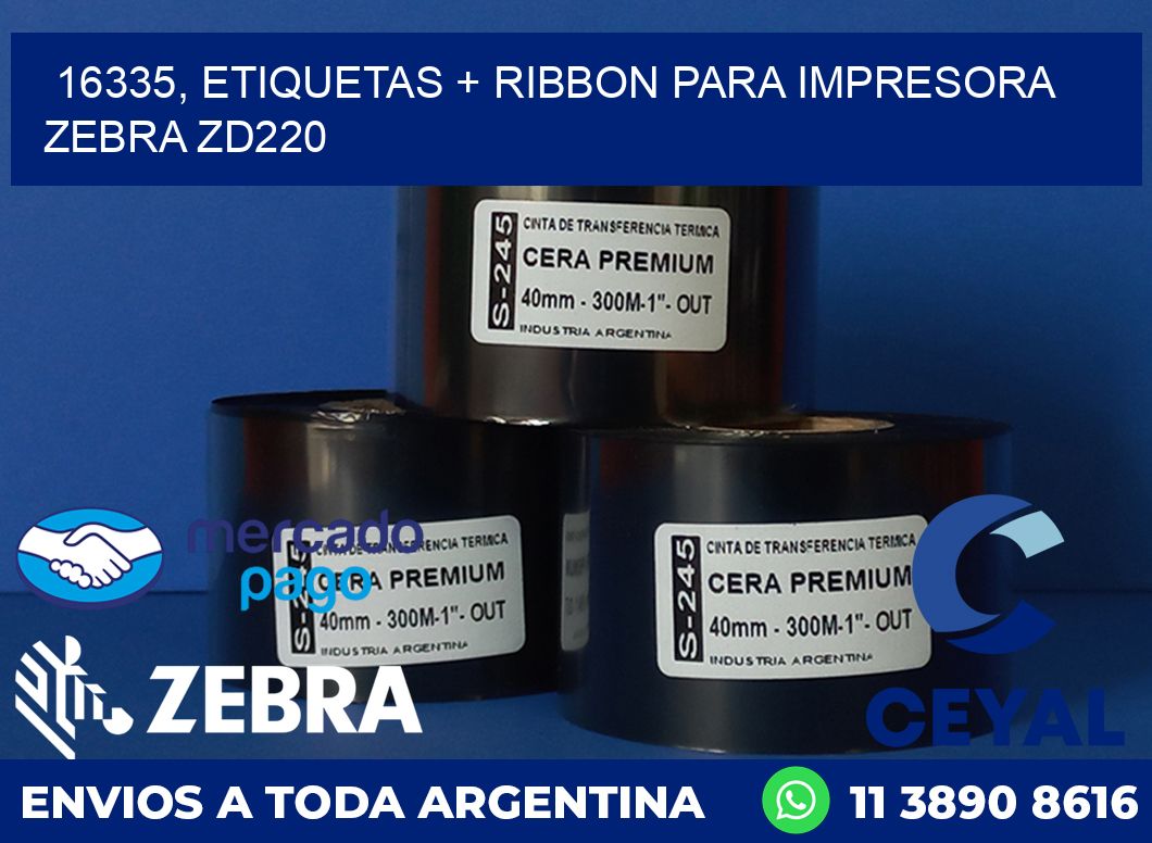 16335, etiquetas + ribbon para impresora zebra zd220