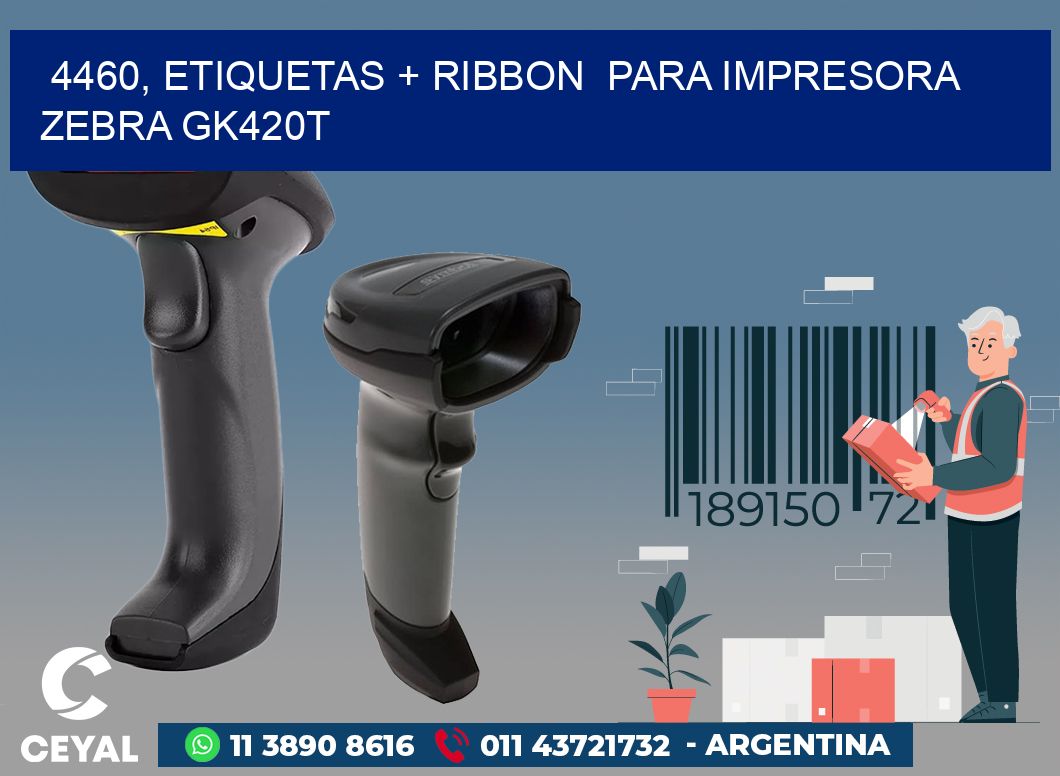 4460, etiquetas + ribbon  para impresora zebra GK420T