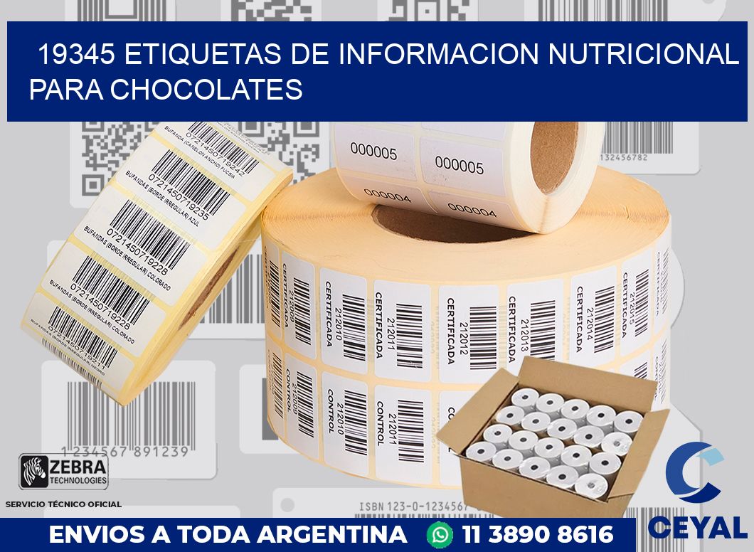 19345 ETIQUETAS DE INFORMACION NUTRICIONAL PARA CHOCOLATES