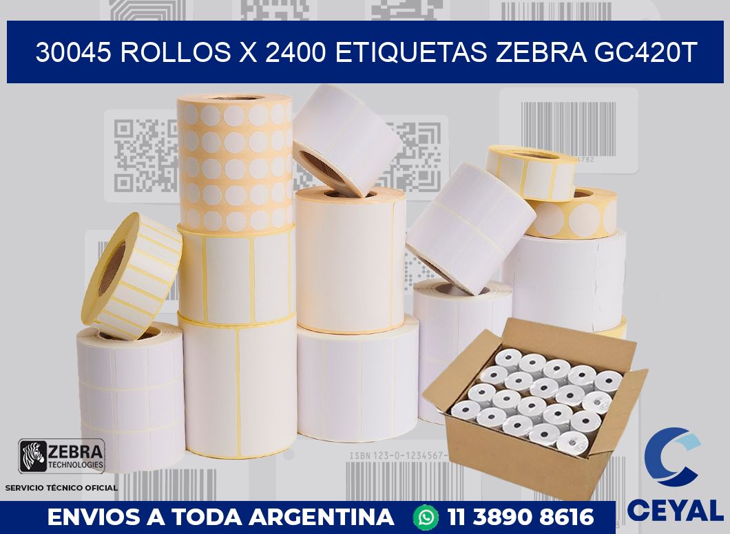 30045 Rollos x 2400 etiquetas zebra gc420t