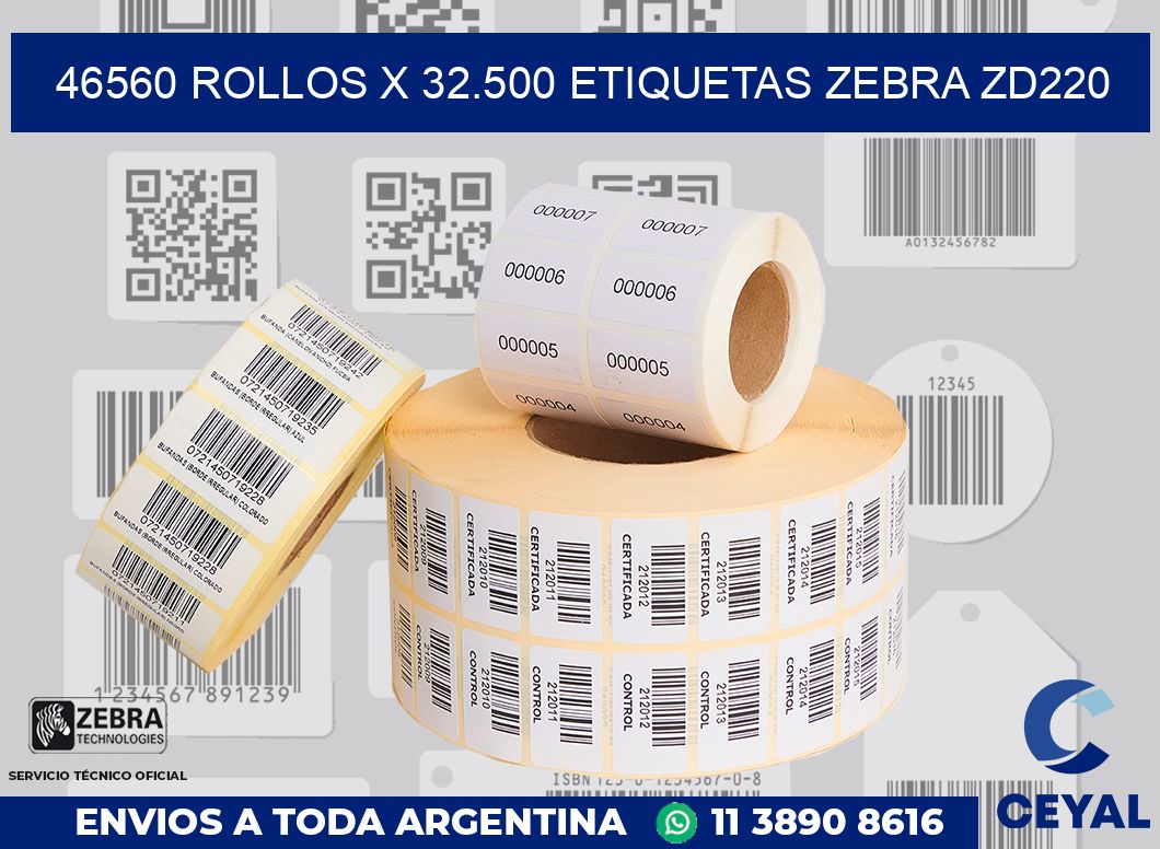 46560 Rollos x 32.500 etiquetas zebra zd220