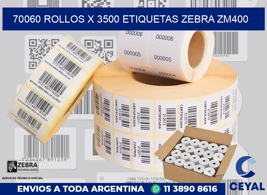 70060 Rollos x 3500 etiquetas zebra zm400