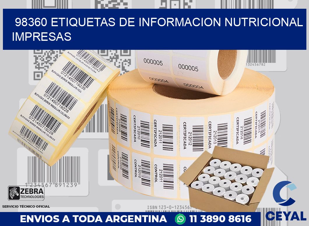 98360 ETIQUETAS DE INFORMACION NUTRICIONAL IMPRESAS