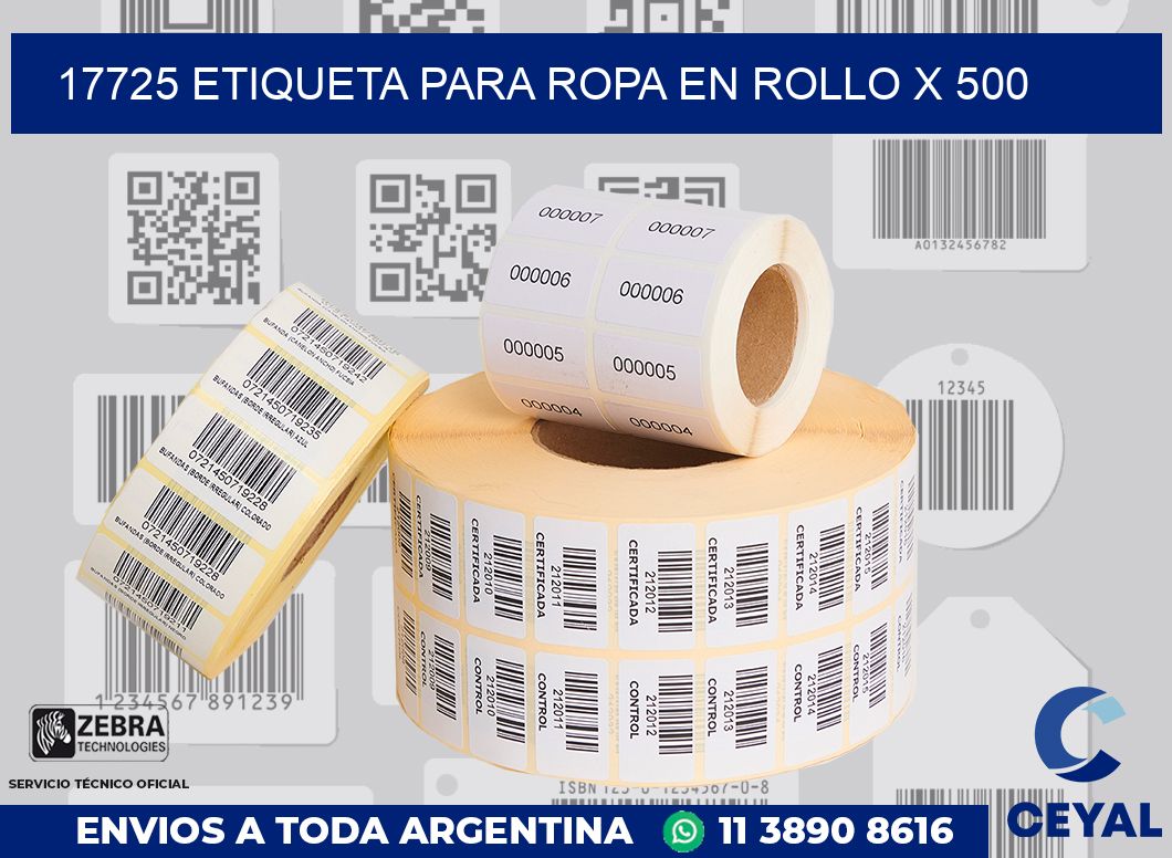 17725 ETIQUETA PARA ROPA EN ROLLO X 500