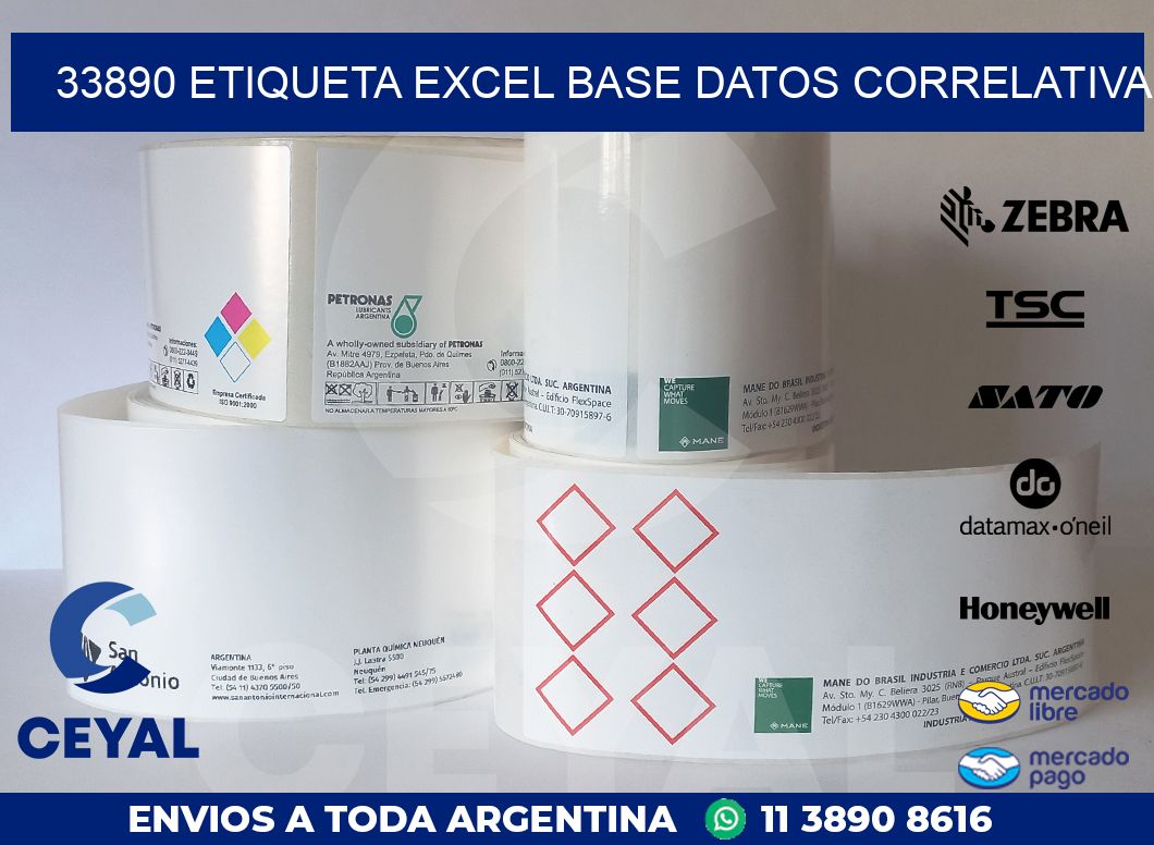 33890 etiqueta excel base datos correlativa