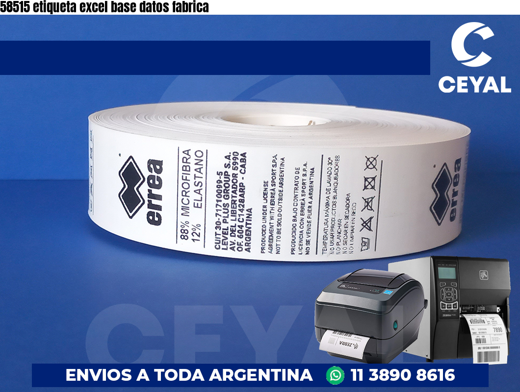 58515 etiqueta excel base datos fabrica