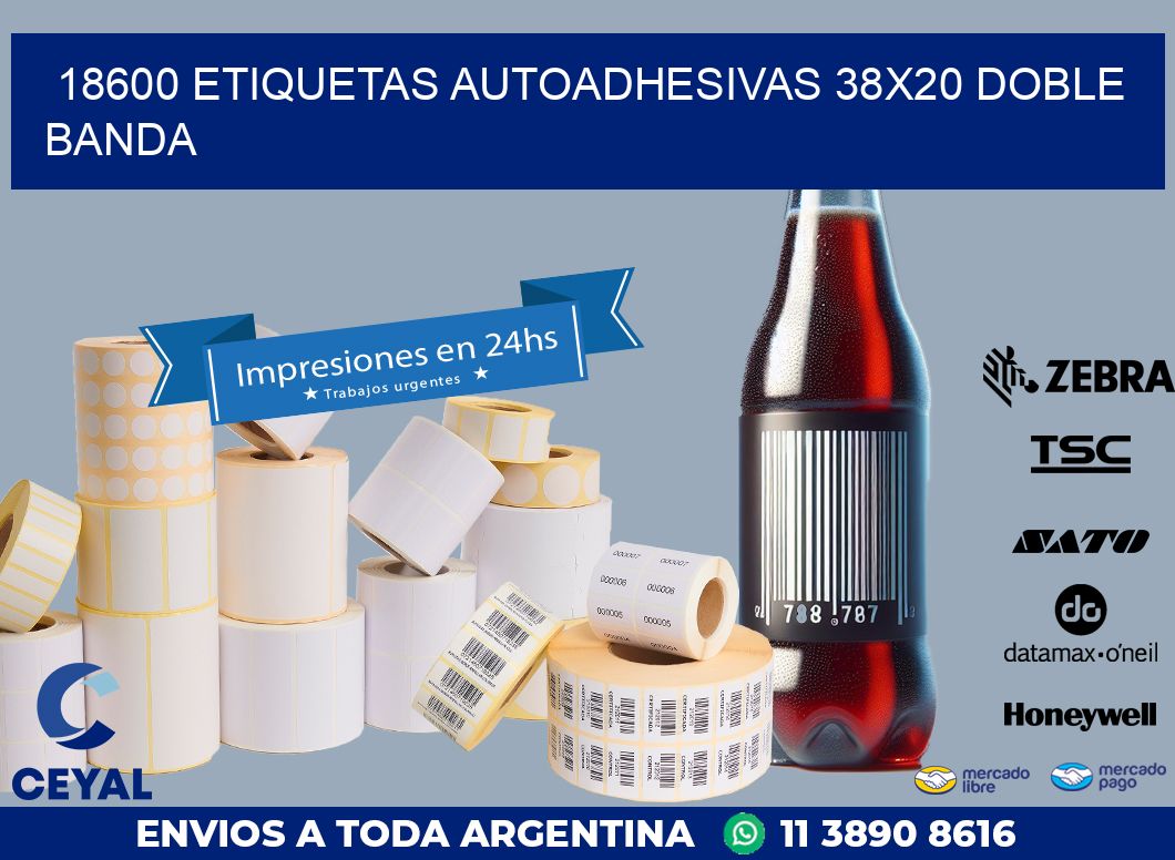 18600 ETIQUETAS AUTOADHESIVAS 38X20 DOBLE BANDA
