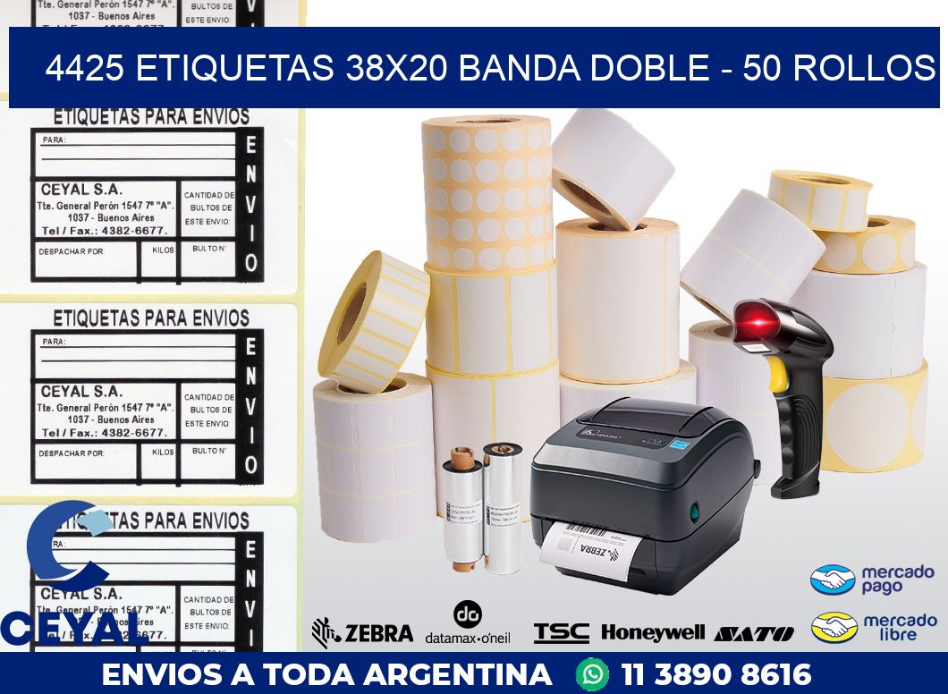 4425 ETIQUETAS 38X20 BANDA DOBLE - 50 ROLLOS