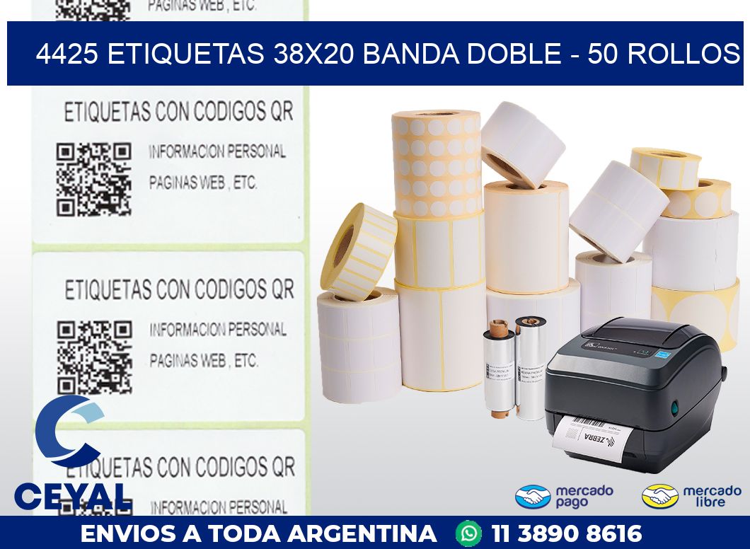 4425 ETIQUETAS 38X20 BANDA DOBLE - 50 ROLLOS