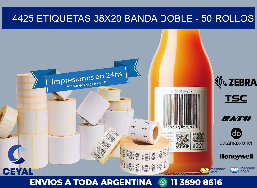 4425 ETIQUETAS 38X20 BANDA DOBLE – 50 ROLLOS