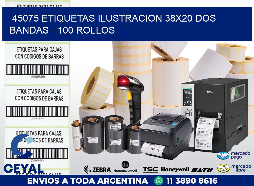 45075 ETIQUETAS ILUSTRACION 38X20 DOS BANDAS - 100 ROLLOS