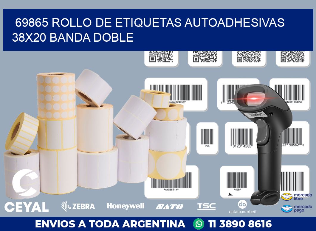69865 ROLLO DE ETIQUETAS AUTOADHESIVAS 38X20 BANDA DOBLE