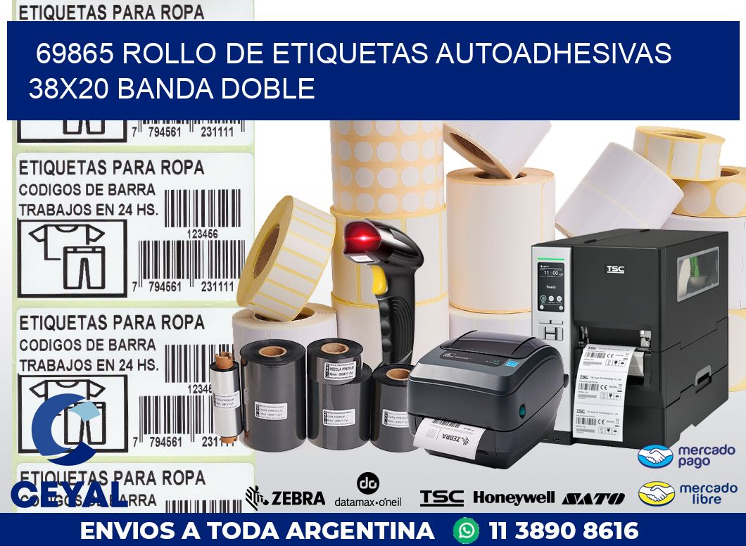69865 ROLLO DE ETIQUETAS AUTOADHESIVAS 38X20 BANDA DOBLE
