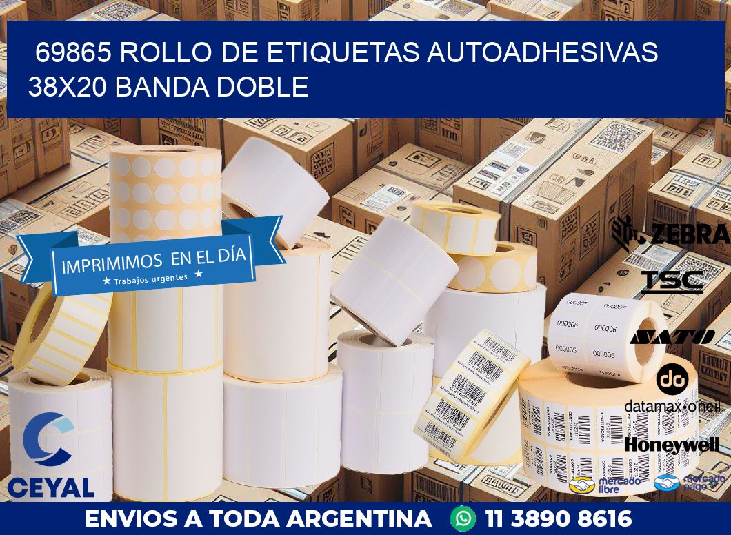 69865 ROLLO DE ETIQUETAS AUTOADHESIVAS 38X20 BANDA DOBLE