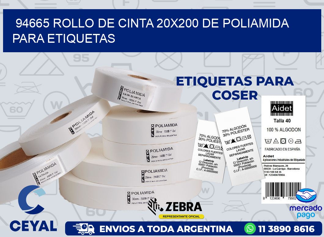 94665 ROLLO DE CINTA 20X200 DE POLIAMIDA PARA ETIQUETAS