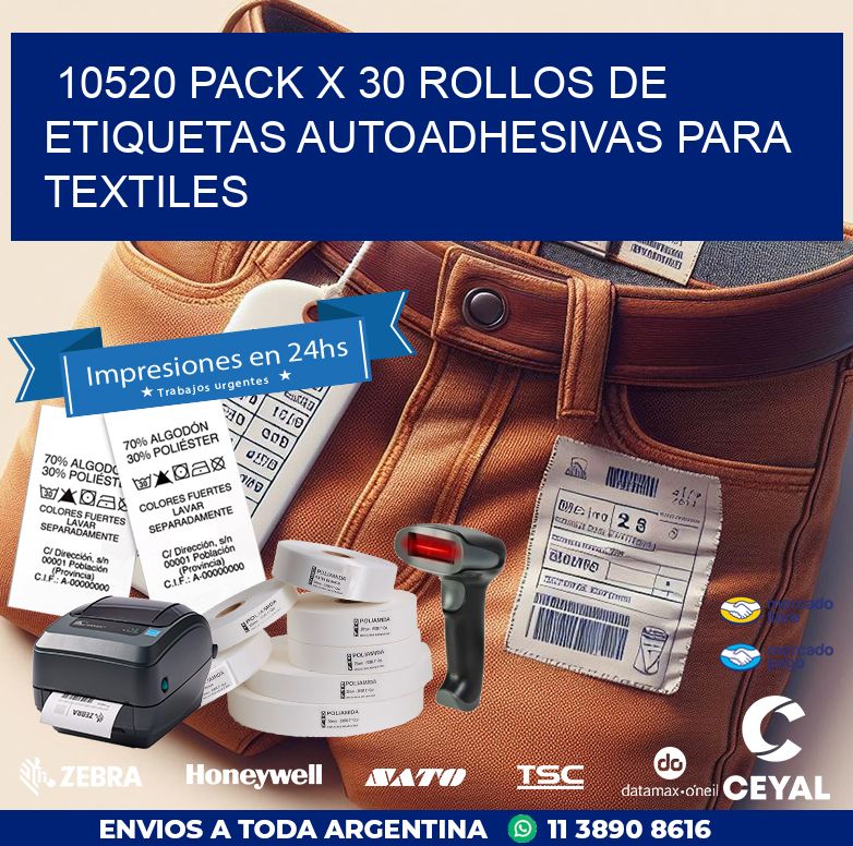 10520 PACK X 30 ROLLOS DE ETIQUETAS AUTOADHESIVAS PARA TEXTILES