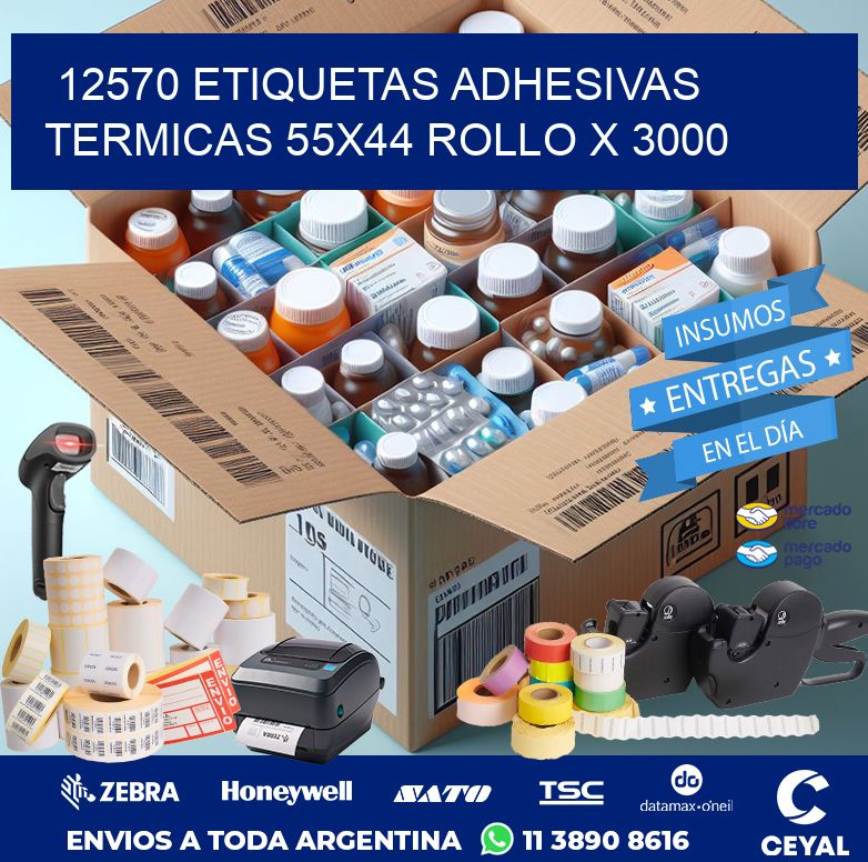 12570 ETIQUETAS ADHESIVAS TERMICAS 55X44 ROLLO X 3000