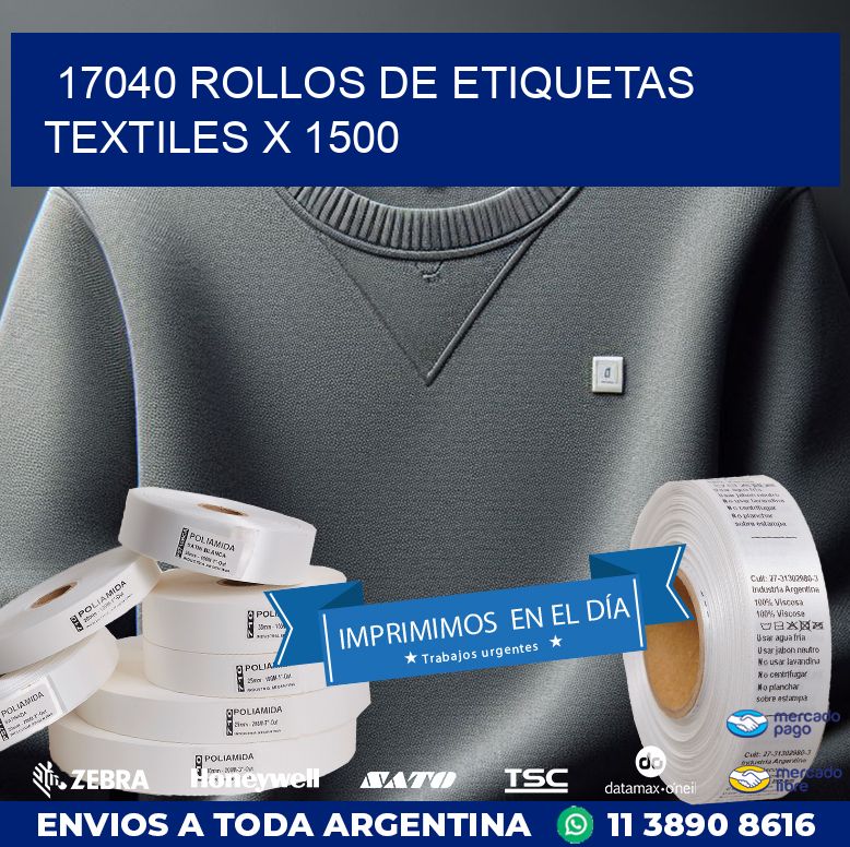 17040 ROLLOS DE ETIQUETAS TEXTILES X 1500