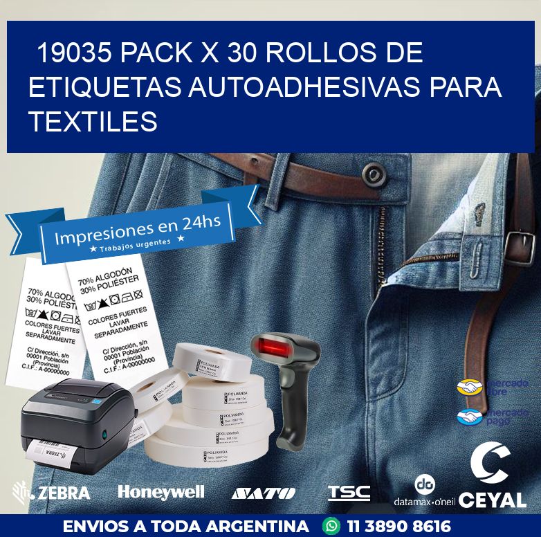 19035 PACK X 30 ROLLOS DE ETIQUETAS AUTOADHESIVAS PARA TEXTILES