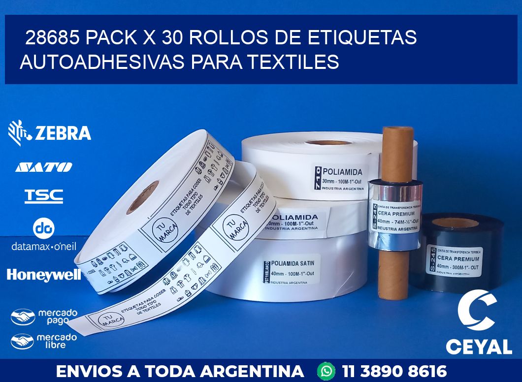 28685 PACK X 30 ROLLOS DE ETIQUETAS AUTOADHESIVAS PARA TEXTILES