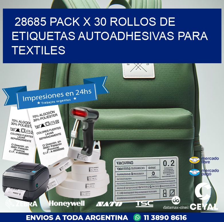 28685 PACK X 30 ROLLOS DE ETIQUETAS AUTOADHESIVAS PARA TEXTILES