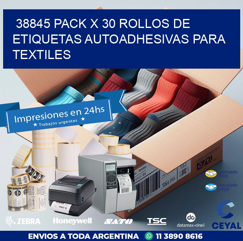 38845 PACK X 30 ROLLOS DE ETIQUETAS AUTOADHESIVAS PARA TEXTILES