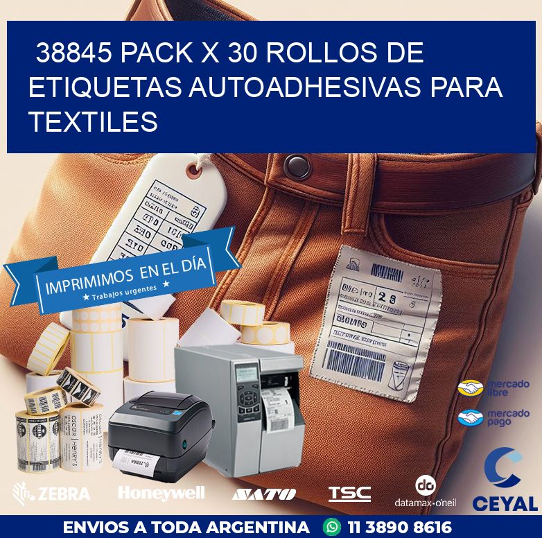 38845 PACK X 30 ROLLOS DE ETIQUETAS AUTOADHESIVAS PARA TEXTILES