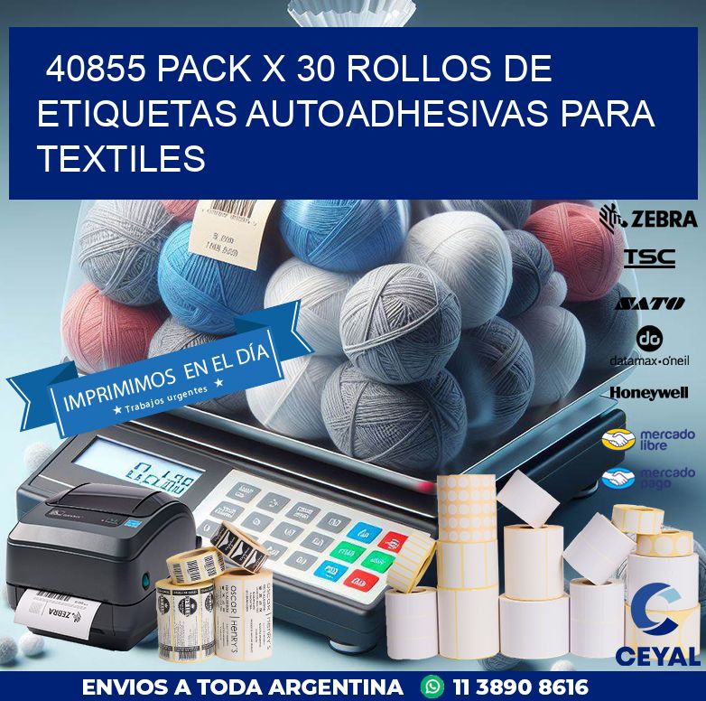 40855 PACK X 30 ROLLOS DE ETIQUETAS AUTOADHESIVAS PARA TEXTILES