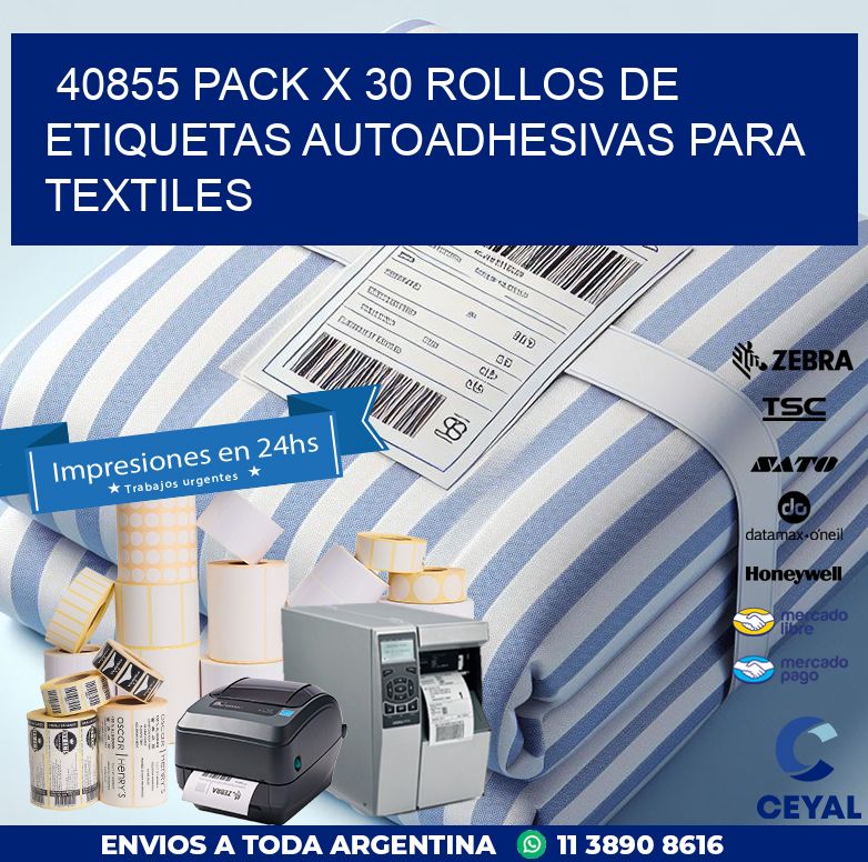 40855 PACK X 30 ROLLOS DE ETIQUETAS AUTOADHESIVAS PARA TEXTILES