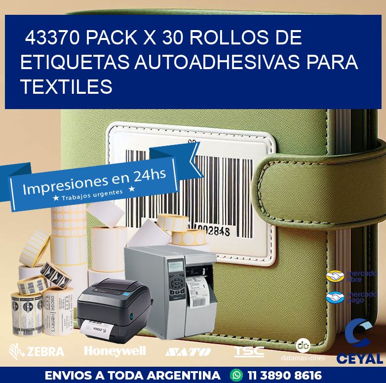 43370 PACK X 30 ROLLOS DE ETIQUETAS AUTOADHESIVAS PARA TEXTILES