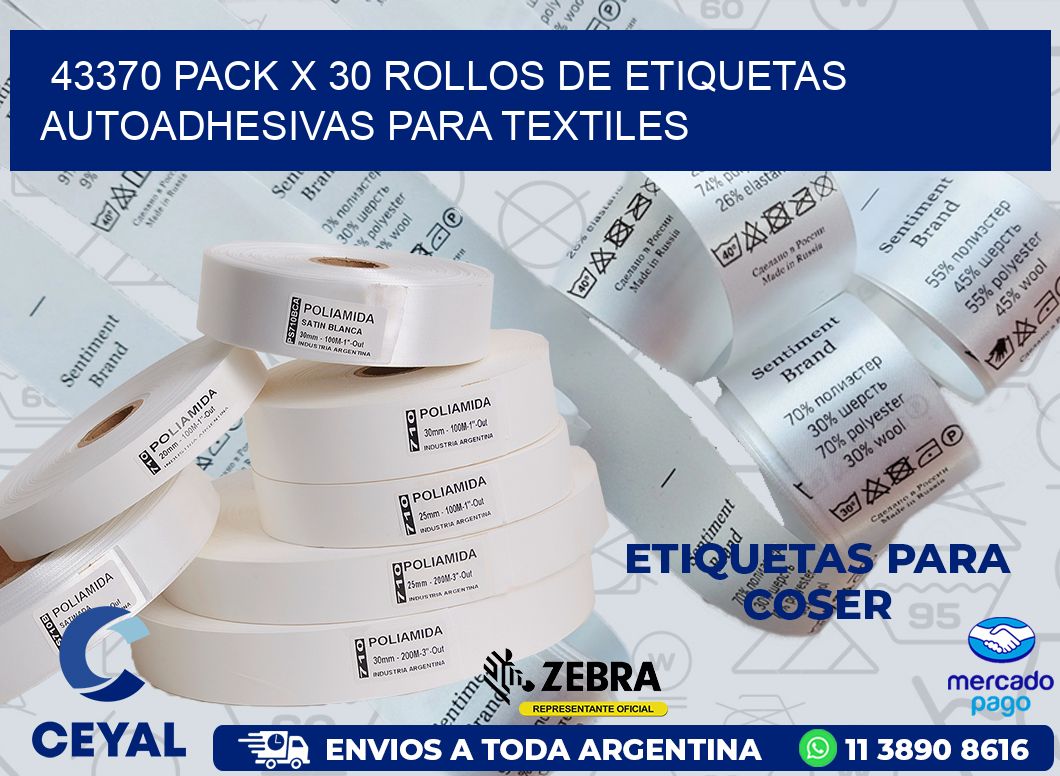 43370 PACK X 30 ROLLOS DE ETIQUETAS AUTOADHESIVAS PARA TEXTILES