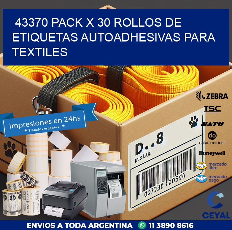 43370 PACK X 30 ROLLOS DE ETIQUETAS AUTOADHESIVAS PARA TEXTILES