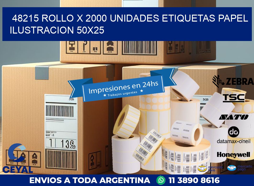 48215 ROLLO X 2000 UNIDADES ETIQUETAS PAPEL ILUSTRACION 50X25