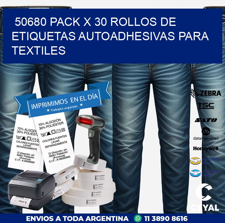 50680 PACK X 30 ROLLOS DE ETIQUETAS AUTOADHESIVAS PARA TEXTILES