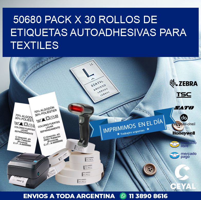 50680 PACK X 30 ROLLOS DE ETIQUETAS AUTOADHESIVAS PARA TEXTILES