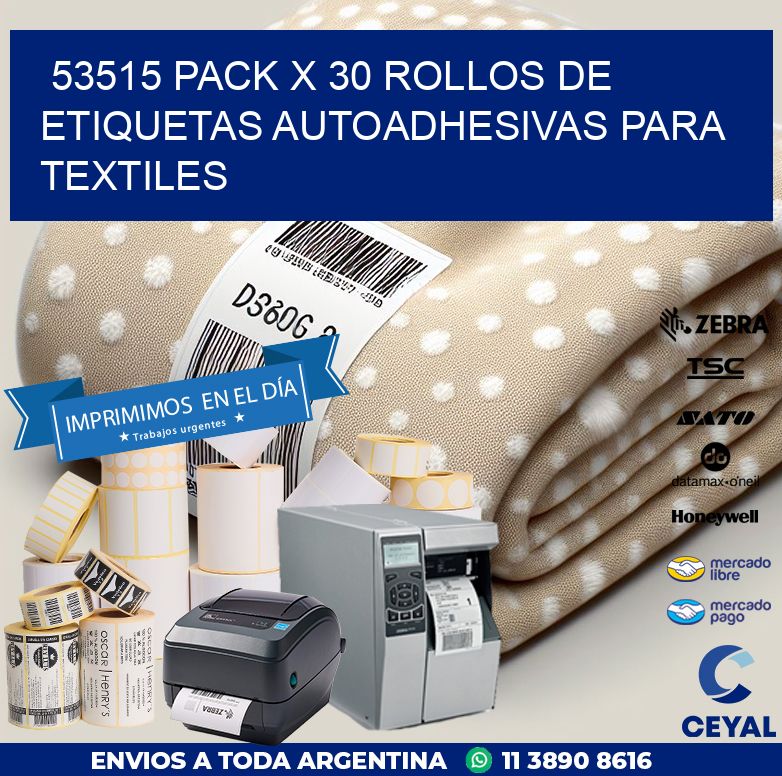 53515 PACK X 30 ROLLOS DE ETIQUETAS AUTOADHESIVAS PARA TEXTILES