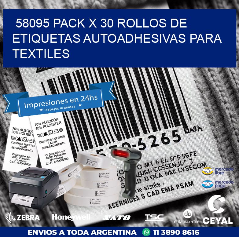 58095 PACK X 30 ROLLOS DE ETIQUETAS AUTOADHESIVAS PARA TEXTILES