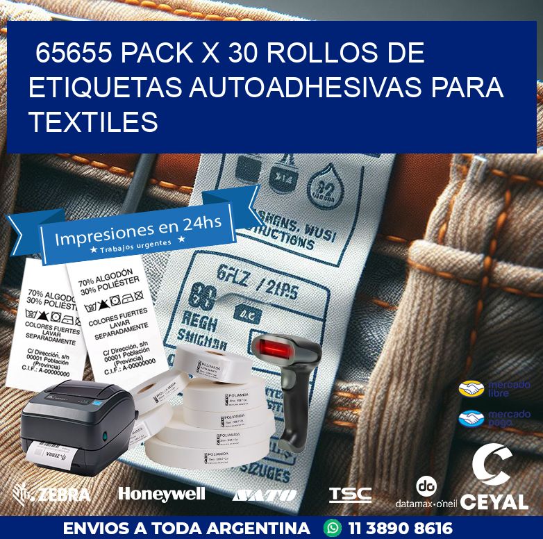 65655 PACK X 30 ROLLOS DE ETIQUETAS AUTOADHESIVAS PARA TEXTILES