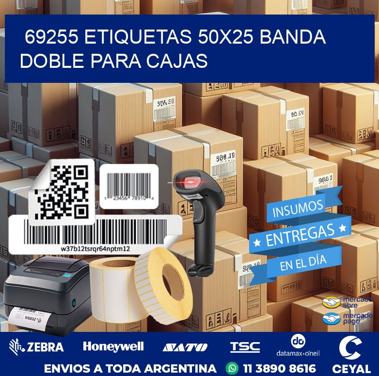 69255 ETIQUETAS 50X25 BANDA DOBLE PARA CAJAS